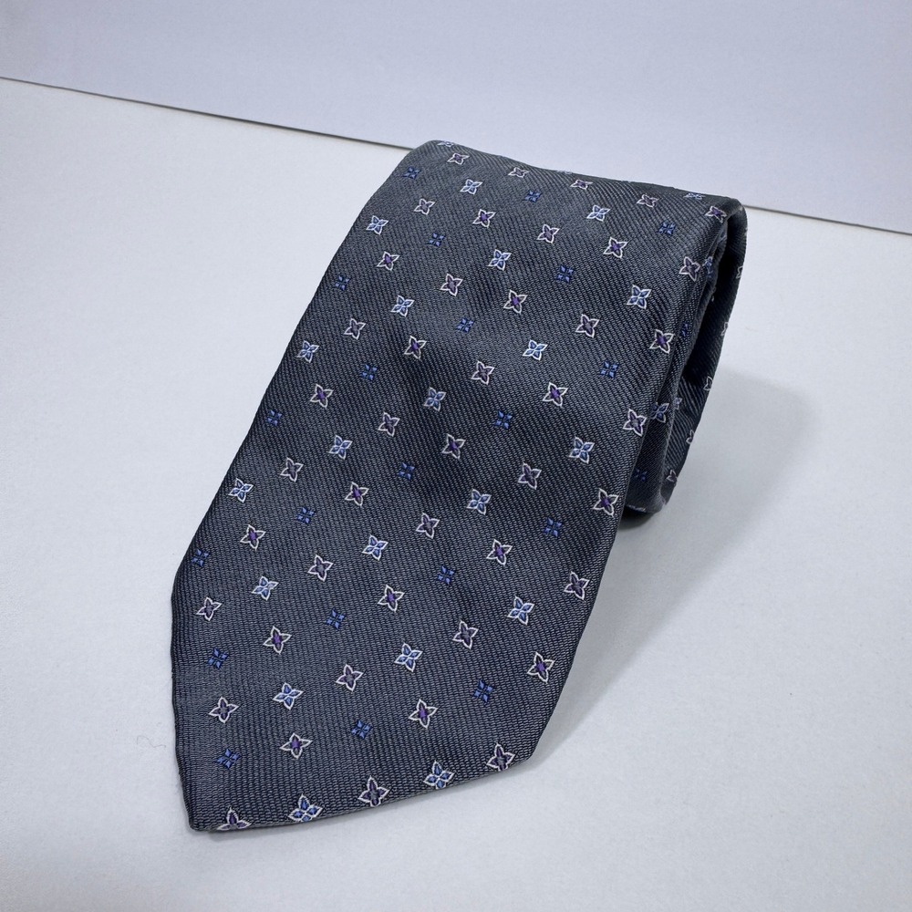Brooks Brothers Silk Tie Mens 58" x 3.25" Grey Blue Geometric Floral Medallion